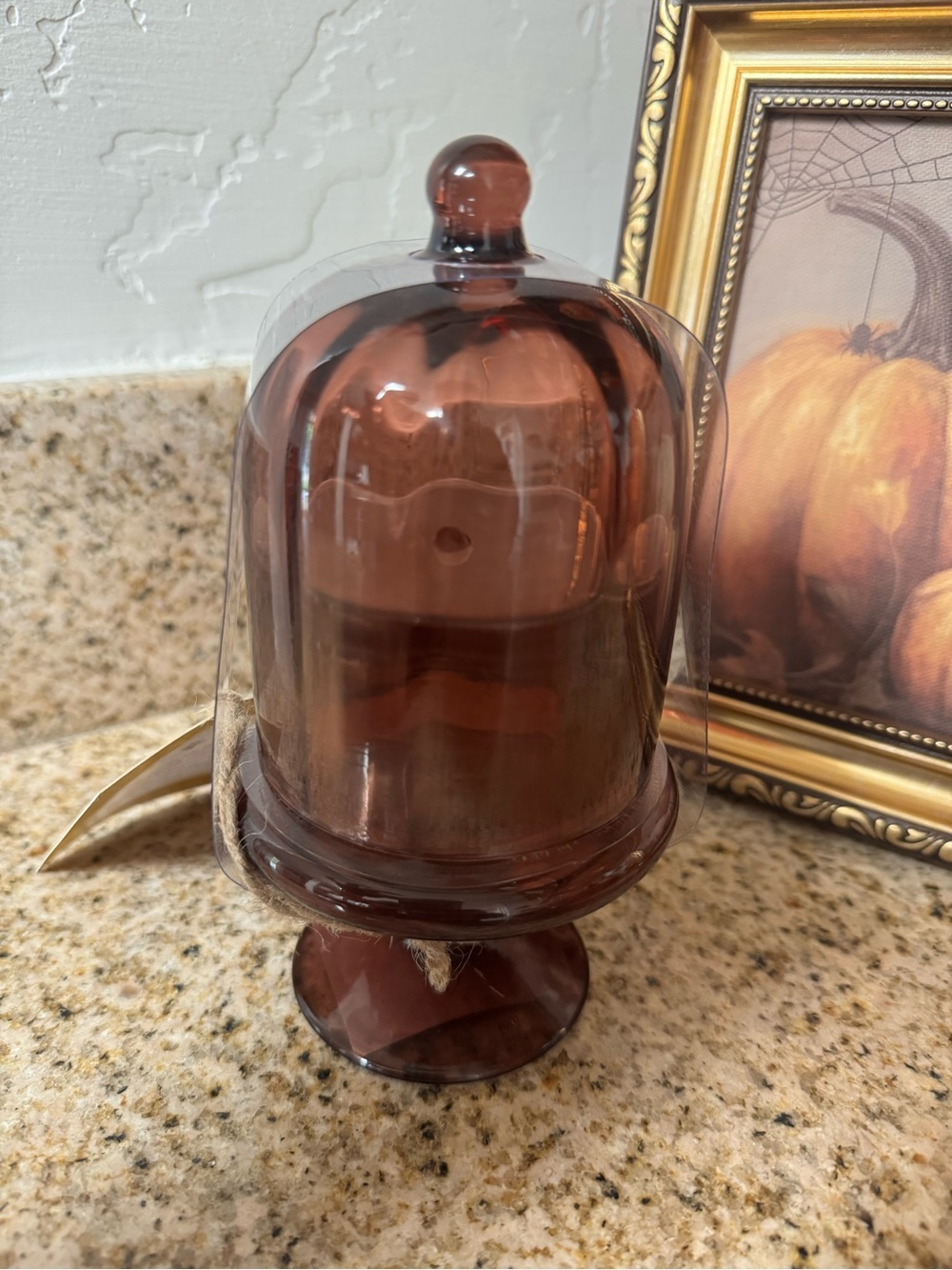 Amber Glass Pedestal Match Holder or Candle Holder